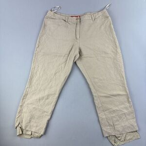 Anne Klein Pants Women 16 Linen Blend Cropped Lined Khaki Beige Pockets‎ Capri